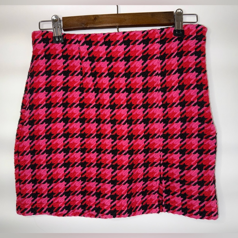 Blue Rain Pink houndstooth Academia Mini Skirt- Size Medium